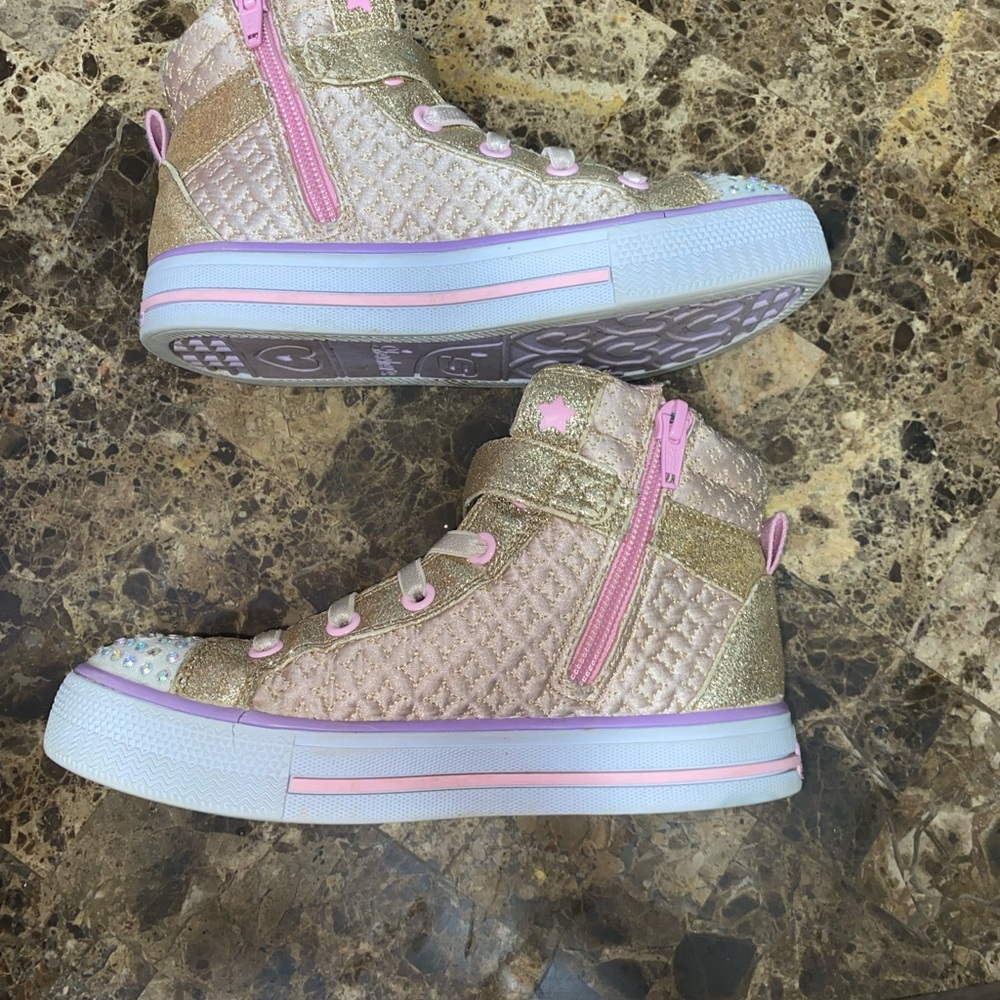GUC girls Skechers Twinkle Toes Kids Sneakers - Gold and Pink size 1 - Picture 9 of 13